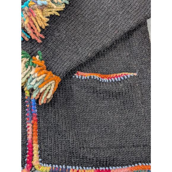 The Sweater Venture Size? XL 50% Wool 50% Alpaca Rainbow Fringe Artsy Cardigan - Picture 12 of 14